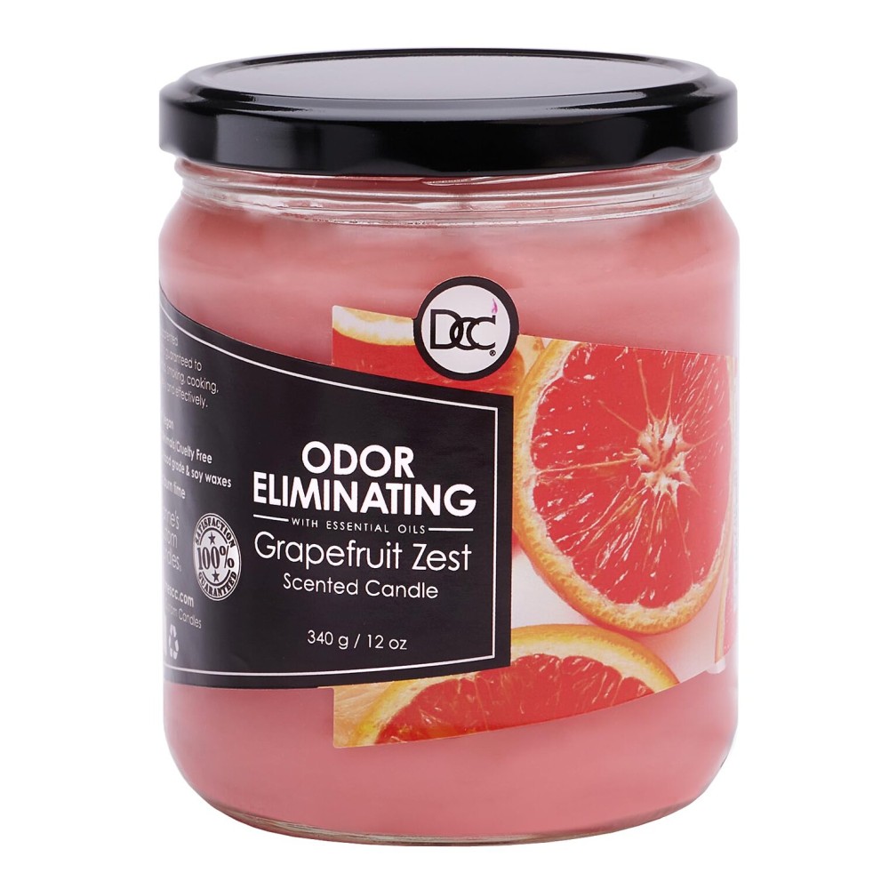 Grapefruit Zest Odor Eliminating Highly Fragranced Candle - Eliminates 95% of Pet, Smoke, Food, and Other Smells Quickly - Up to 80 Hour Burn time - 12 Ounce Premium Soy Blend