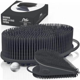 Silver Infused Body Face Scrubber Set - 2 Pack Premium Shower Brush Kit - Avilana Advanced Material Bath Loofah Alternative Complete Skincare System - Luxury Gift Set Women Men