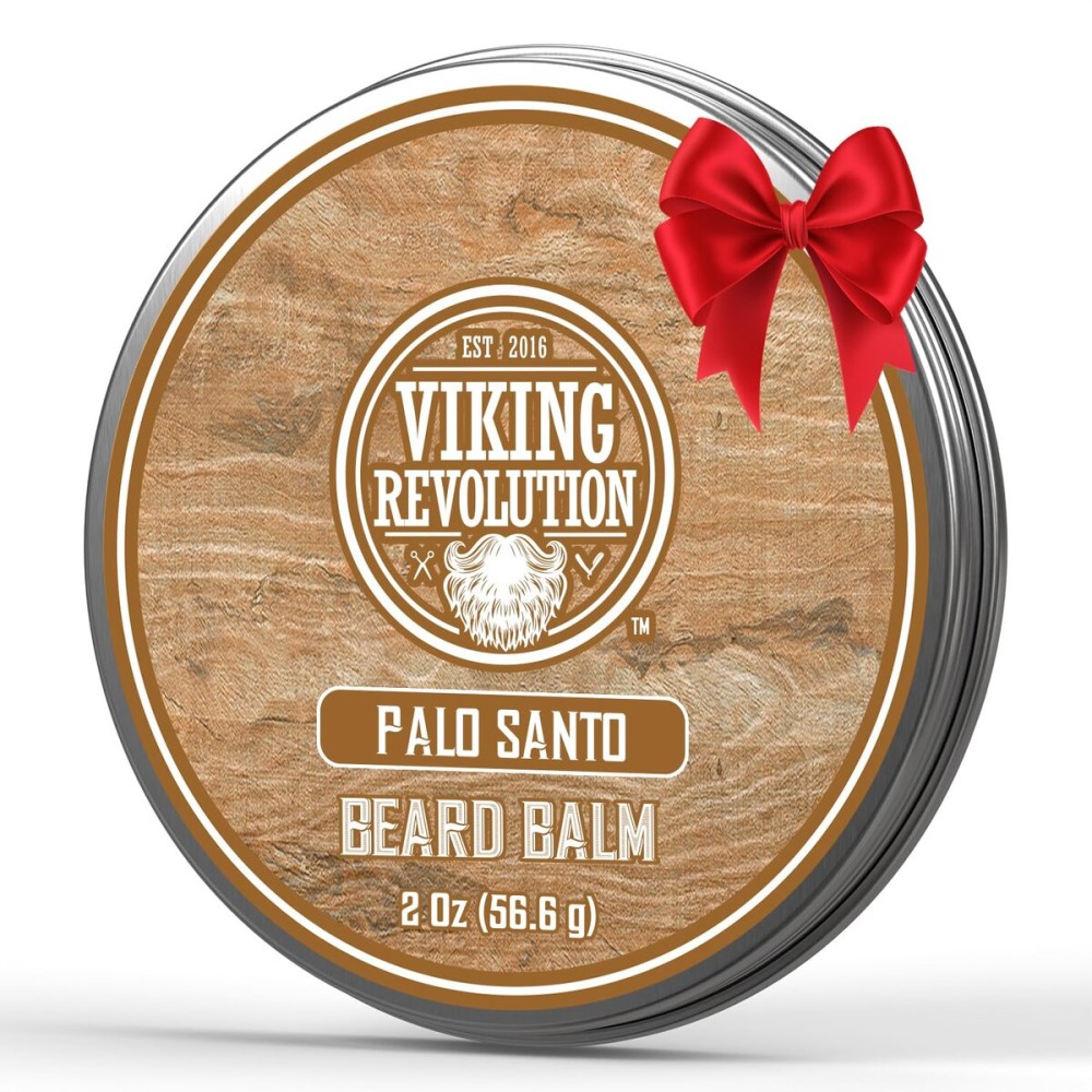 Viking Revolution Palo Santo Beard Balm for Men - Beards Butter for Men with Argan Oil and Jojoba Oil - Beard Softener and Moisturizer for Mens Beards Styling Balm (1 Pack, 2oz)