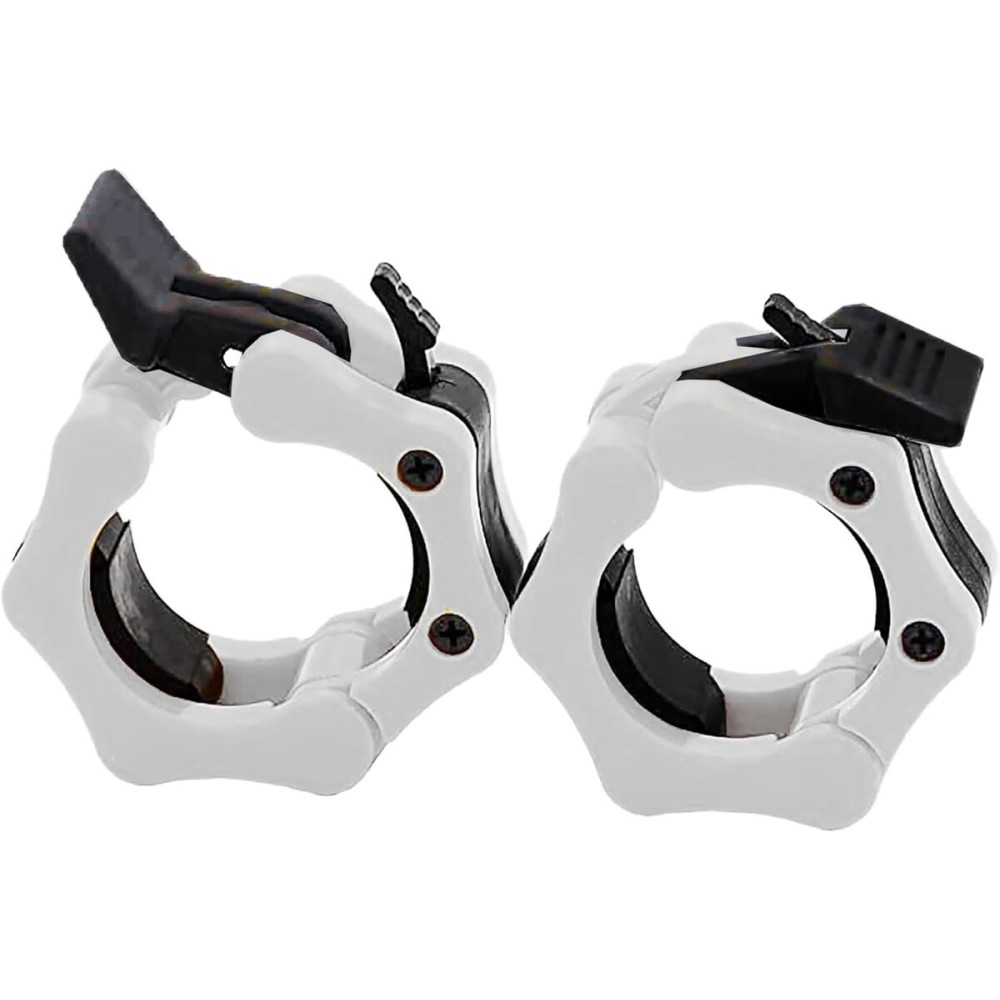 Clout Fitness Pro Elite Olympic Barbell Clamps Collars Quick Release Pair of Locking Weight Clips Fit 2 Inch Barbell for Weightlifting (White w/Black)