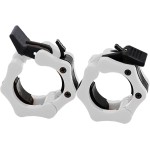 Clout Fitness Pro Elite Olympic Barbell Clamps Collars Quick Release Pair of Locking Weight Clips Fit 2 Inch Barbell for Weightlifting (White w/Black)