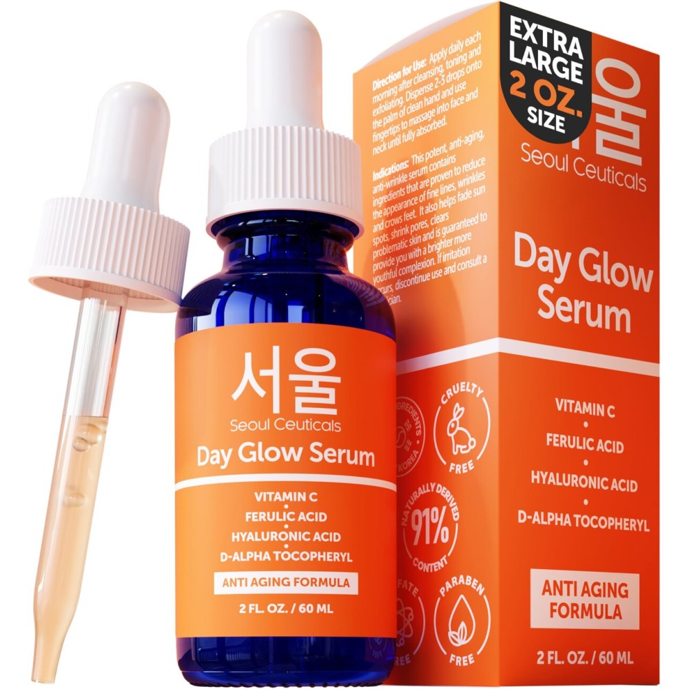 SeoulCeuticals Large 2oz Korean 20% Vitamin C Hyaluronic Acid Serum + CE Ferulic Acid - Potent Anti Aging Vit C, Anti Wrinkle K Beauty Skincare