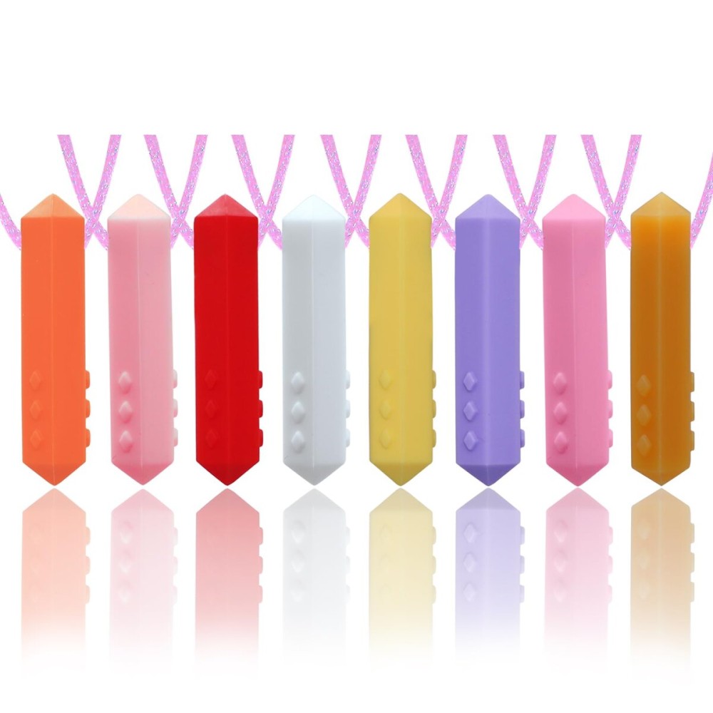 Chew Necklace for Sensory Kids Girls, 8 Pack Sensory Chew Necklaces for Autistic Children with ADHD, SPD, Anxiety, Teething, Sensory Toys for Kids with Autism Reduce Adults Chewing, Biting