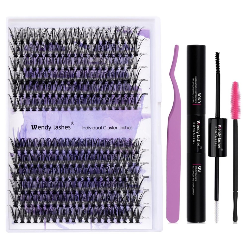 DIY Eyelash Extension Kit - 280PCS 16-20mm Mixed D Curl Lash Clusters, Bands, Seal and Applicator for Individual Lash Extensions (30-40mm Kit, 16-20mm)