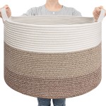 Goodpick Large Laundry Basket, Woven Rope Storage Basket for Blanket, Toy Bin for Baby Room, Nursery, Bedroom, Toys, 21.7\'\' x 13.8\'\', Light & Brown