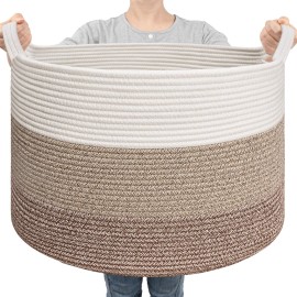 Goodpick Large Laundry Basket, Woven Rope Storage Basket for Blanket, Toy Bin for Baby Room, Nursery, Bedroom, Toys, 21.7\'\' x 13.8\'\', Light & Brown