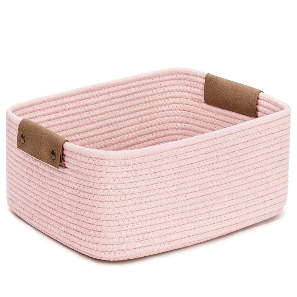 CHICVITA Pink Storage Baskets for Organizing, Gift Basket for Toys, Baby Basket for Diapers, Decorative Woven Baskets for Storage for Living Room, 14.5 x 13 x 6