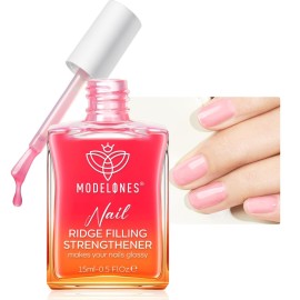 modelones Nail Strengthener Sheer Pink Nail Polish Nail Hardener Extra Strong and Growth Natural Nail Ridge Filler Nail Strengthener for Damaged Nails Repair Gifts for Women 15ml