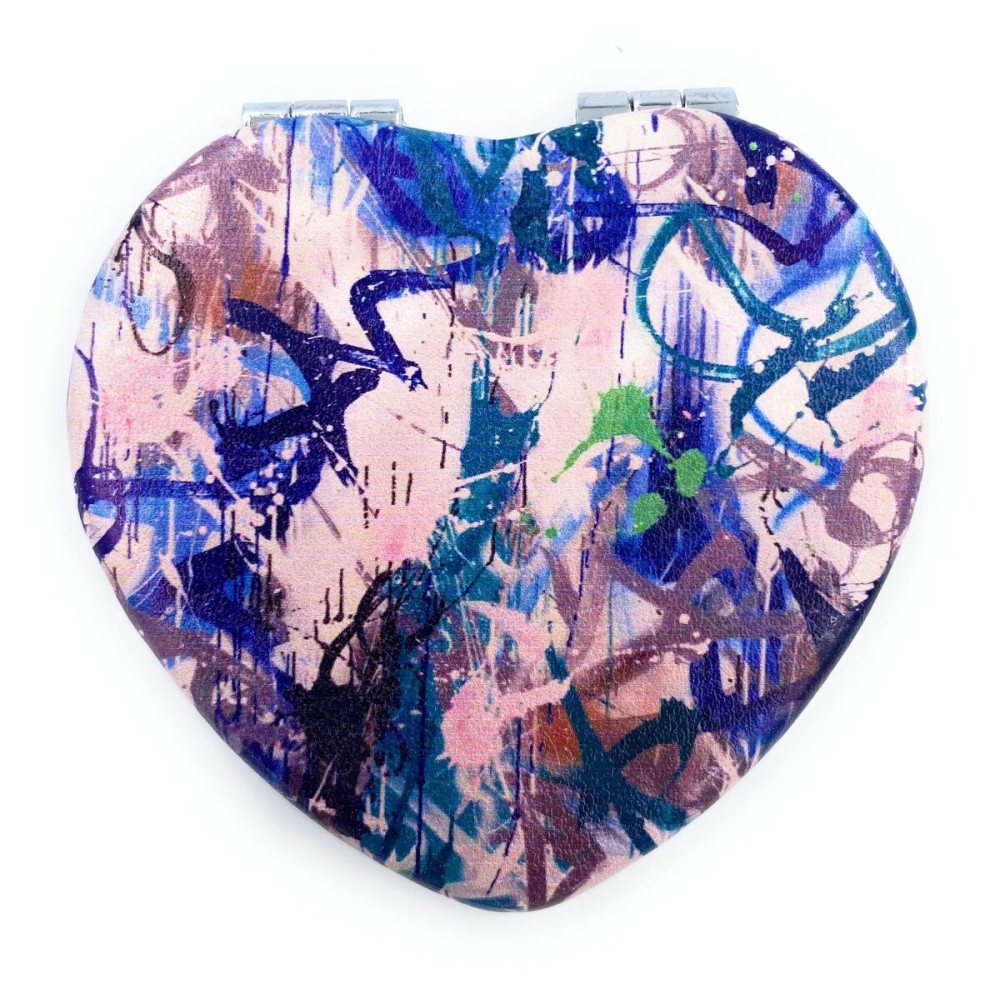 Aeisage Heart Mirror - Compact Blue Pocket Mirror, Mini Size Travel Mirror, Folding Heart Shape Mirror - Unique Gift for Her