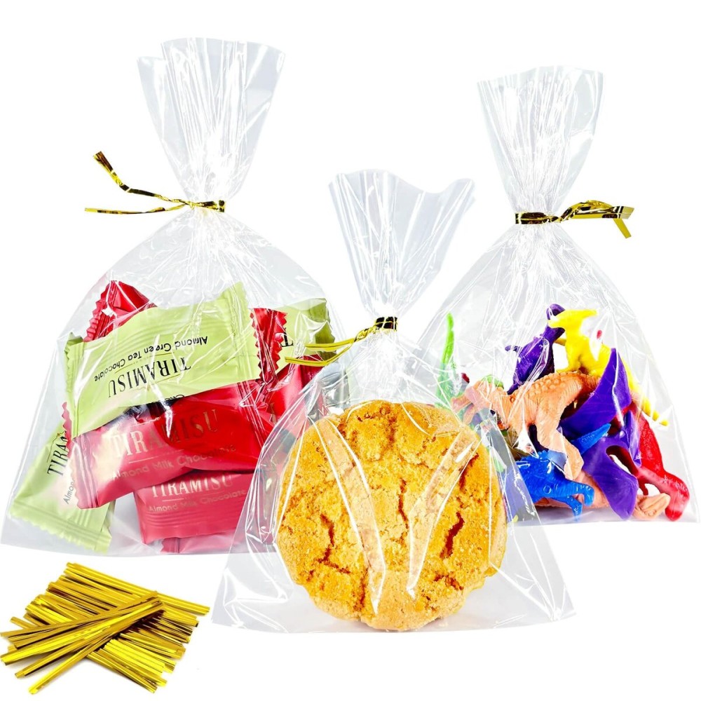 Cherodada 4x 6, 200Pcs Cellophane Treat Bags with Twist Ties for Gift Wrapping, Wrapping Candies, Cookies, Chocolates, Popcorn