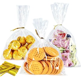 Cherodada 6x 8, 200Pcs Cellophane Treat Bags with Twist Ties for Gift Wrapping, Wrapping Candies, Cookies, Chocolates, Popcorn