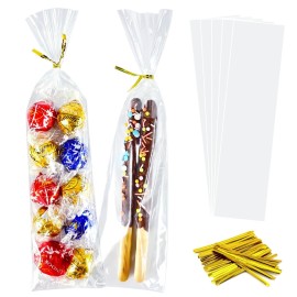 Cherodada 3x 11, 200Pcs Cellophane Treat Bags with Twist Ties for Gift Wrapping, Wrapping Candies, Cookies, Chocolates, Popcorn