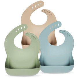Eascrozn Silicone Baby Bibs for Boys Girls, 3 Pack Soft Adjustable Silicone Bibs for Babies Toddlers, BPA Free, Waterproof Bibs for Baby Eating Essentials Baby Gifts