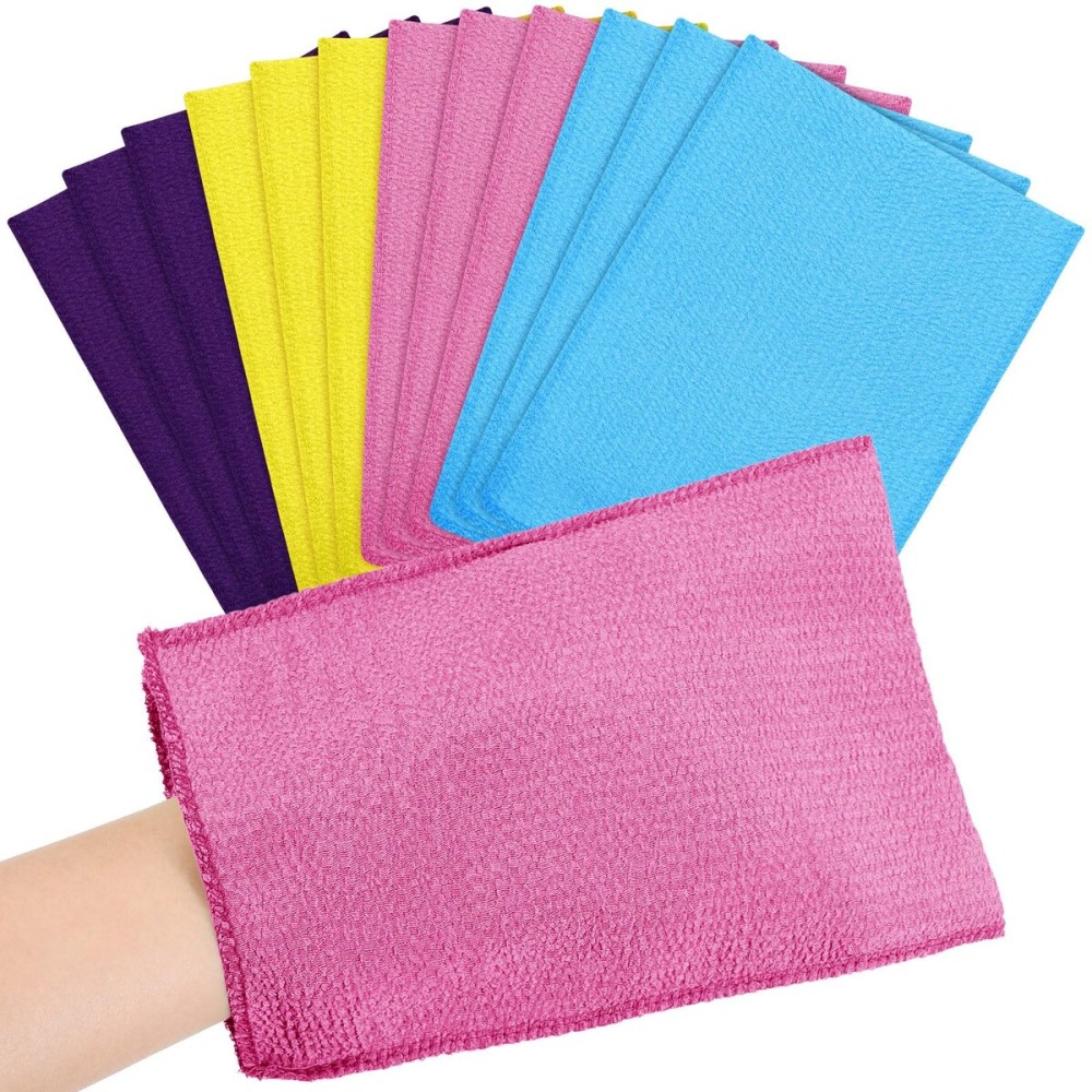 Tatuo 12 Pieces Korean Exfoliating Mitt Glove Italy Towel Body Skin Scrubber Exfoliating Scrubber for Remove Dead Skin Washcloth Korean(Large,Purple, Yellow, Pink, Blue)