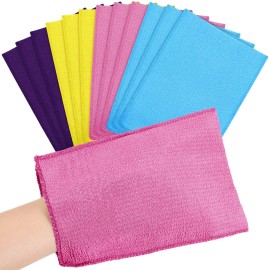 Tatuo 12 Pieces Korean Exfoliating Mitt Glove Italy Towel Body Skin Scrubber Exfoliating Scrubber for Remove Dead Skin Washcloth Korean(Large,Purple, Yellow, Pink, Blue)