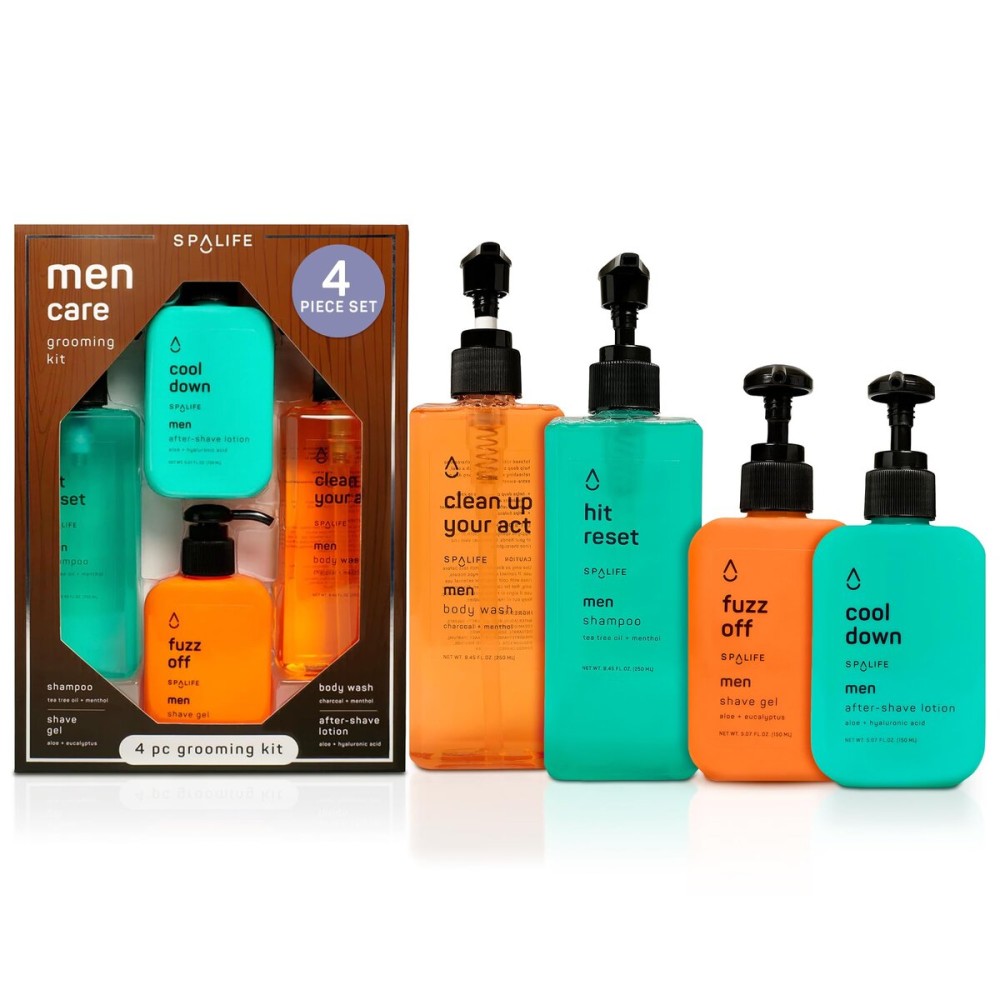 SpaLife Mens Body Wash Gift Set w/ Body Wash, Shave Gel, After-Shave Gel, Shampoo | Mens Skin Care Gift Set | Skincare Christmas Gifts for Men | Gifts for Men | Men\'s Skincare | 4-Piece