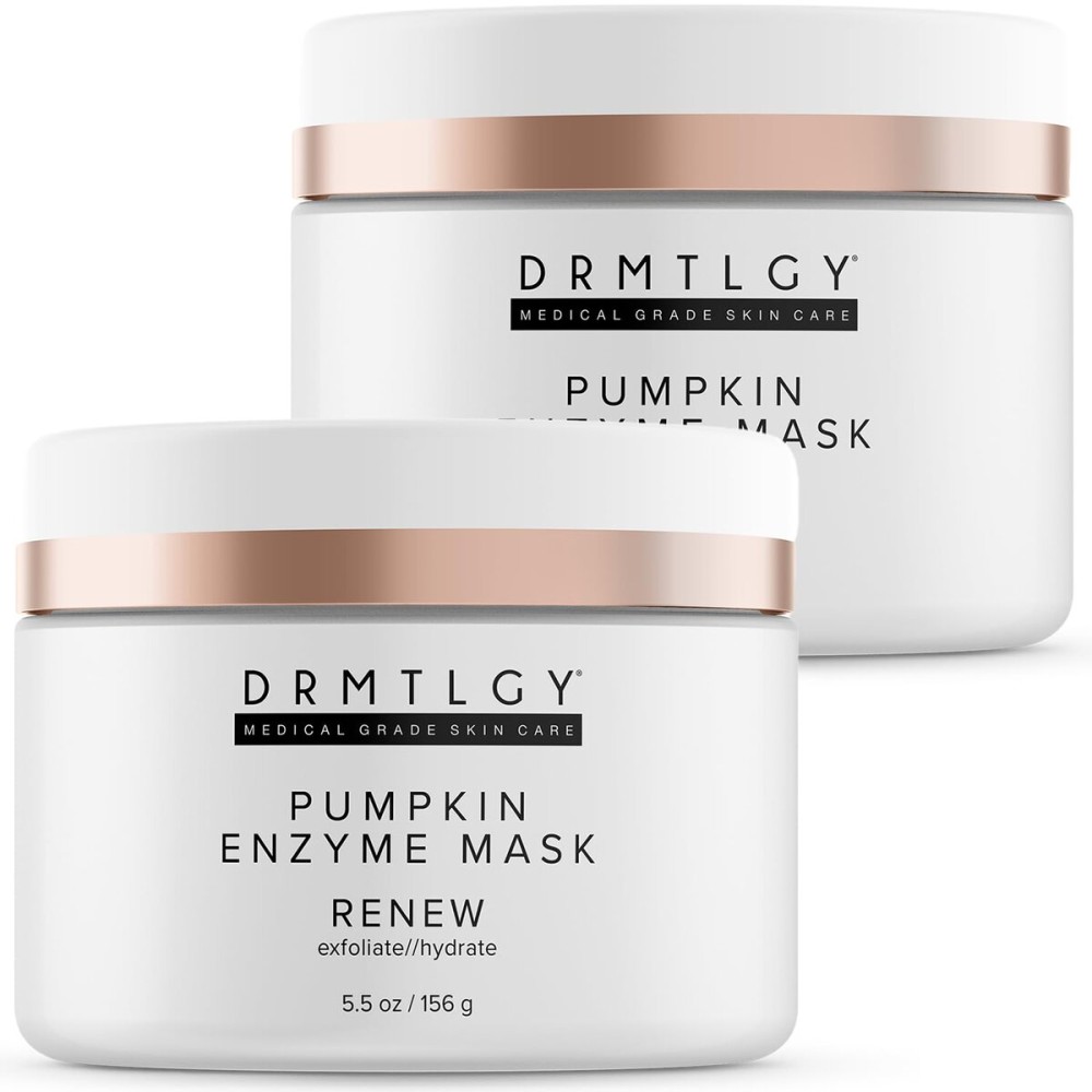 DRMTLGY Pumpkin Enzyme Face Mask with Jojoba Beads. Gentle Exfoliating Pumpkin Facial Mask for Dullness, Uneven Skin Tone, Fine Lines and Wrinkles. 5.5 oz, 2 pack