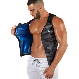 Kewlioo Men\'s Heat Trapping Zipper Sweat Enhancing Vest - Zip Up Compression Vest Shirt Shapewear Top - Gym Exercise Versatile Heat Shaper Jacket (Black, L/XL)