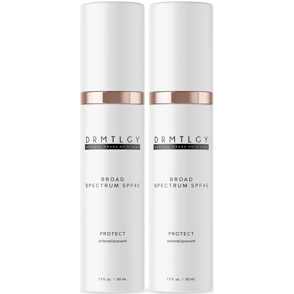 DRMTLGY Anti Aging Clear Face Sunscreen and Facial Moisturizer with Broad Spectrum SPF 45. Oil Free, Zinc Oxide Sunscreen For Sensitive Skin and Acne Prone Skin. 1.7 oz, 2 pack