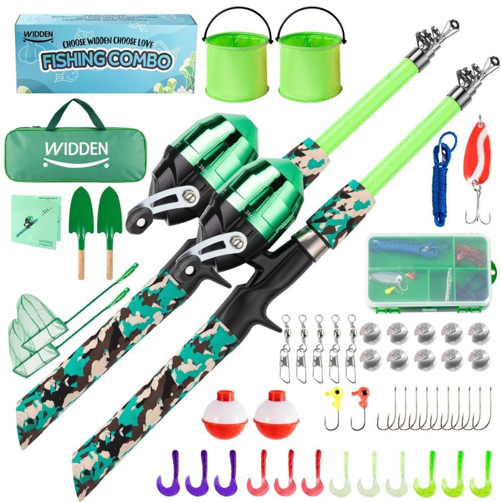 WIDDEN 2 Pack Kids Fishing Pole, Portable Telescopic Kids Fishing Poles Set for Boys and Girls, Fishing Rod and Reel Combo Kit with Tackle Box, and Fishing Net, Best Fishing Pole for Toddler Youth