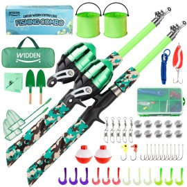 WIDDEN 2 Pack Kids Fishing Pole, Portable Telescopic Kids Fishing Poles Set for Boys and Girls, Fishing Rod and Reel Combo Kit with Tackle Box, and Fishing Net, Best Fishing Pole for Toddler Youth