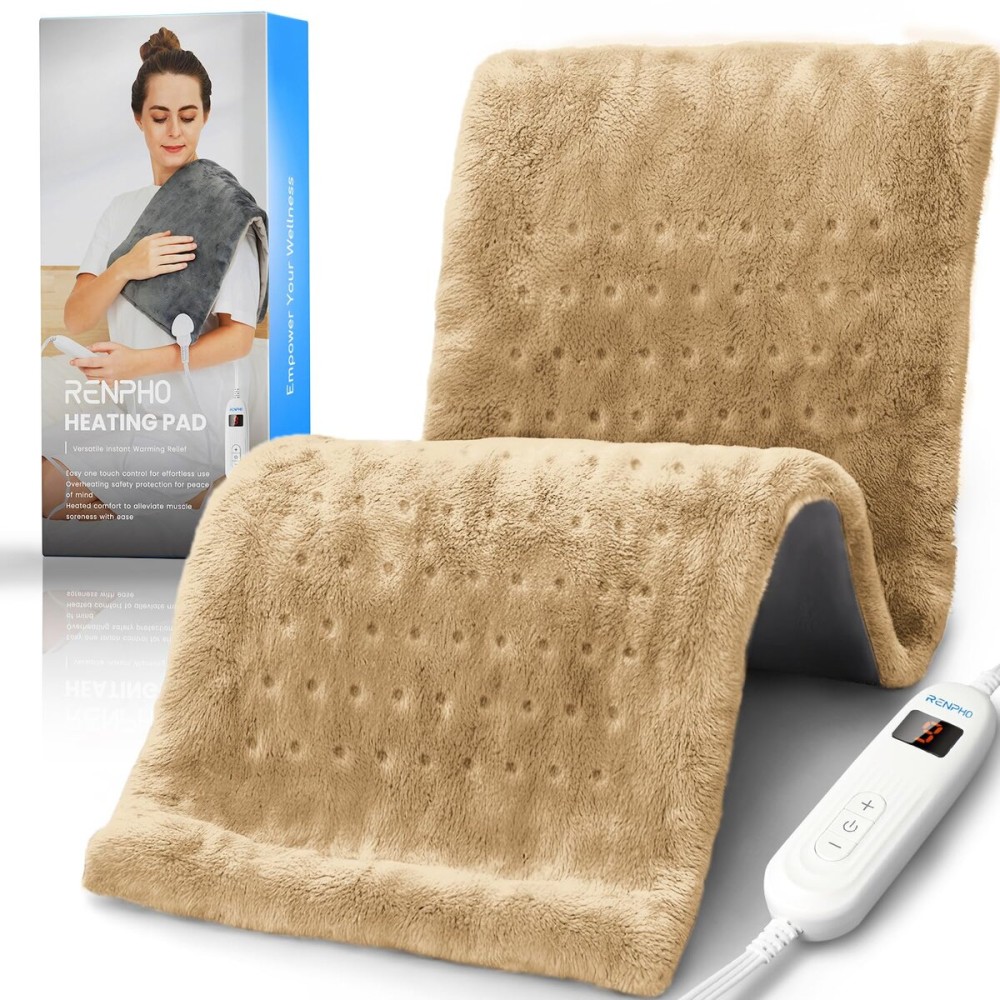 RENPHO King Size Heating Pad for Back Pain & Cramps Relief, Hsa Store Eligible Items, Heat Pad for Knee and Leg, Christmas Gifts for Men Women, Auto Shut Off, ETL Certified, 12 x24 Light Yellow