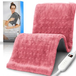 RENPHO Electric Heating pad for Back Pain Relief, Birthday Christmas Gifts for Mom Dad, Heating Pads for Neck and Shoulder, FSA Eligible HSA Store, Auto-Off, ETL Certified, Extra Large 12x24 Pink