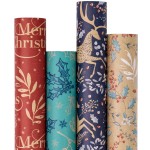 RUSPEPA Christmas Kraft Wrapping Paper - Reindeer, Berry Leaf and Text Design - 4 Rolls - 30 inches x 10 feet per Roll