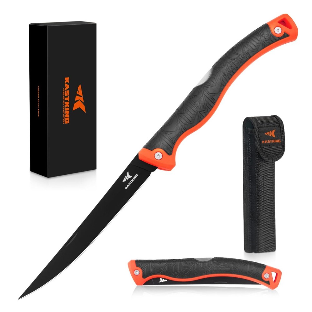 KastKing Folding Fillet/Fishing/Camping/Hunting Knife, Razor Sharp G4116 German Stainless-Steel Blade, Non-Slip Handles, 13  inch overall Length, only 7  inch folded, Includes Sheath