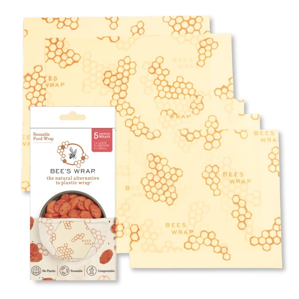 Bee\'s Wrap Beeswax Wraps for Food - Made in USA Reusable & Organic Food Wraps & Bowl Covers - Eco-Friendly Alternative to Aluminum Foil & Plastic Wrap, Honeycomb 5 Pack (2L, 3M)