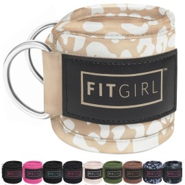 FITGIRL - Ankle Strap (Pair) for Cable Machines and Resistance Bands, Work Out Cuff Attachment for Home & Gym, Glute Workouts - Kickbacks, Leg Extensions, Hip Abductors, Women Only (Beige Leopard)