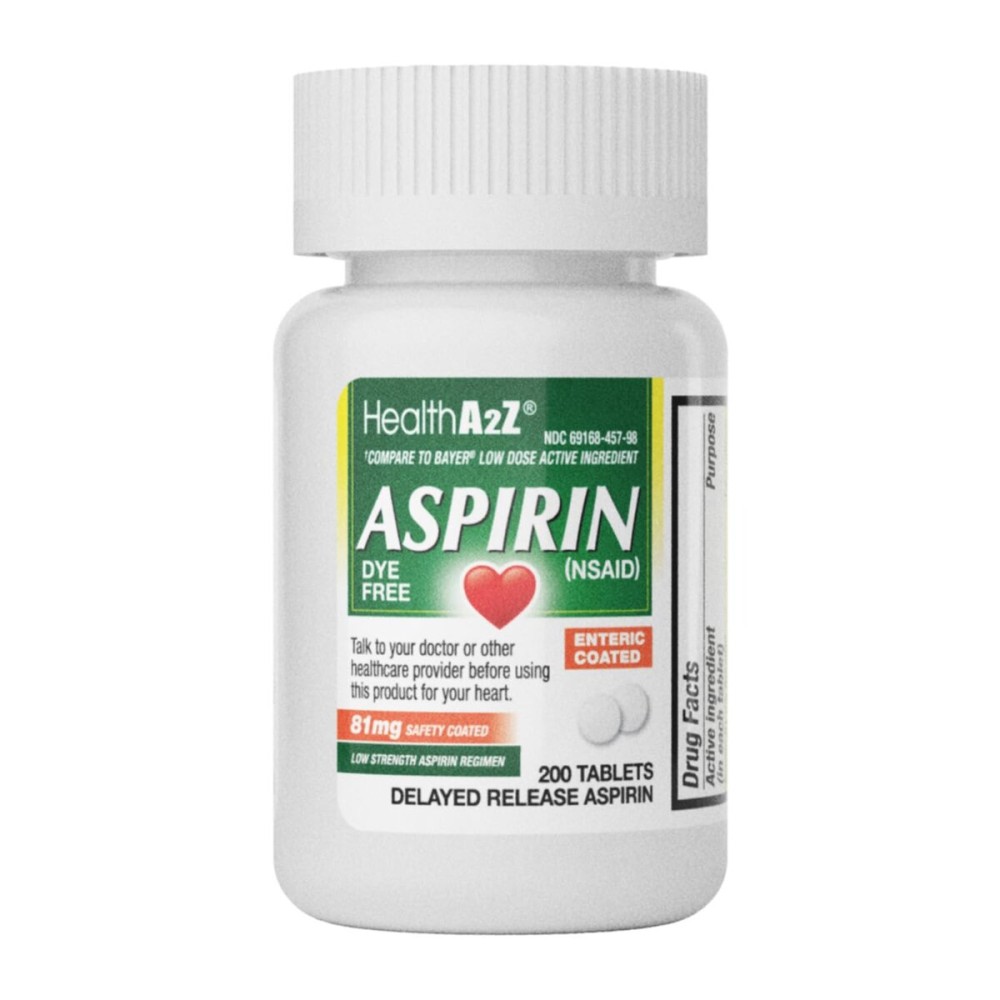 HealthA2Z Aspirin 81 mg | DYE Free | Low Strength | 200 Counts | Pain Relief | Reduces Minor Aches Muscle Pain & Cramps | Fever Reducer | Reduces Headache | (NSAID)