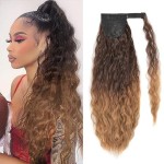 Corn Wave Ponytail Extension Clip in - 22 Inch Long Wavy Curly Wrap Around Pony Tail Heat Resistant Synthetic Hairpiece for Women (Brown to Blonde 6T27)