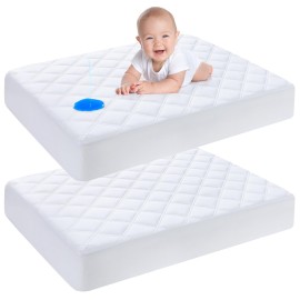 Yoofoss Waterproof Mini Crib Mattress Protector 2 Pack, Quilted Mattress Pad Cover Soft and Breathable, Machine Washable Portable Mattress Protector for Standard Baby Crib Size 38X24