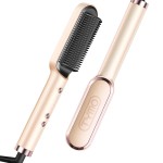 TYMO Ring Hair Straightener Brush - Hair Straightening Iron with Built-in Comb, 20s Fast Heating & 5 Temp Settings & Anti-Scald, Perfect for Professional Salon at Home, Peach