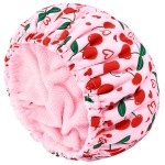 Shower Cap for Women Terry Lined Bath Cap Large Reusable Waterproof Elastic Band Pink Cherry Shower Caps for Long Thick Hair Soft Bath Shower Hair Caps