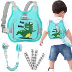 Accmor Toddler Harness Leash+ Anti Lost Wrist Link, Cute Dinosaur Kids Harness with Leash, Collapsible Child Leash Baby Walking Harness Wristband Assistant Strap Belt for Boys Girls to Outdoor Travel