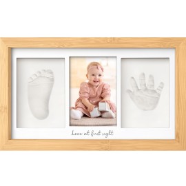 KeaBabies Baby Hand and Footprint Kit - Clay Handprint Keepsake Frame, Newborn Nursery Picture Frame, Personalized New Mom Gifts for Baby First Christmas Shower (Bamboo)