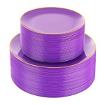 PULOTE 100PCS Purple Plastic Plates - Purple and Gold Disposable Include 50 Each (10.25 Inch Dinner & 7.5 Inch Dessert) Plates, Ideal for Party