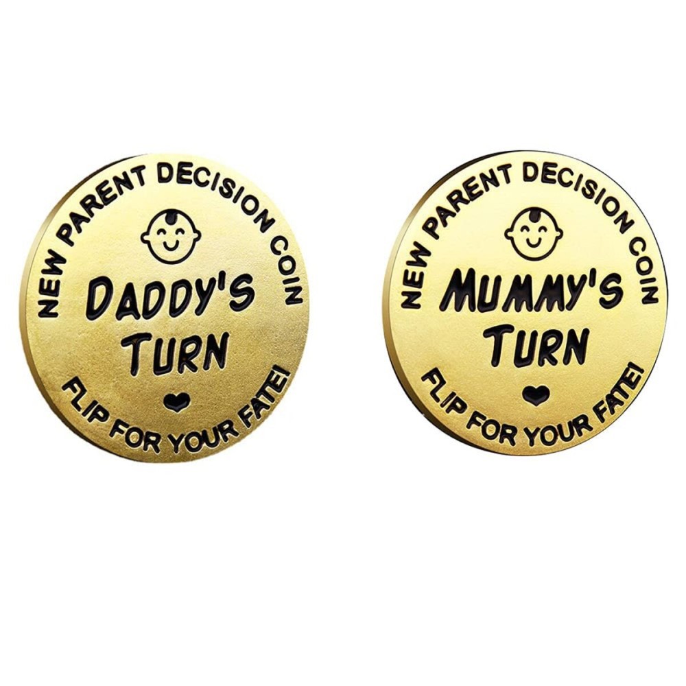New Dad Mom Gifts Funny Decision Making Coin, New Baby Gift for Parent Mummy Daddy Pregnancy Women First Time to be Moms Dads St.Patrick\'s Day Easter Birthday Gifts Double Sided