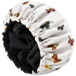 Shower Cap for Women Terry Lined Bath Cap Large Reusable Waterproof Elastic Band Butterfly Shower Caps for Long Thick Hair Soft Bath Shower Hair Caps