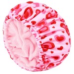 Shower Cap for Women Terry Lined Bath Cap Large Reusable Waterproof Elastic Band Pink Love Shower Caps for Long Thick Hair Soft Bath Shower Hair Caps