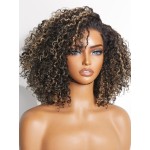 LUVME HAIR 10 Inch Blonde Highlight Short Curly Human Hair Wig Glueless Pre Plucked Left C Parted Ombre Bob Wig, Ready to Go Pre Cut HD Lace Closure Wig