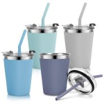 Vermida Kids Cups with Straws and Lids Leak Proof, 12oz Sippy Cups for Toddlers 1-3, Spill Proof Cup Stainless Steel Kids Cups with Lids for Home School, Outdoor, 4 Pack
