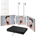 Vanexiss Rechargeable 3 Way Mirror for Hair Cutting, Real Glass Adjustable Trifold Mirror with 3 Color Temps LED Light & Telescoping Hooks for Makeup, Shaving & Styling(White)