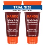 Mando Whole Body Deodorant - Mini Travel Size Invisible Cream Tube - 72 Hour Odor Control - Aluminum and Baking Soda Free, Skin Safe - .5 oz (Pack of 2) (Bourbon Leather)