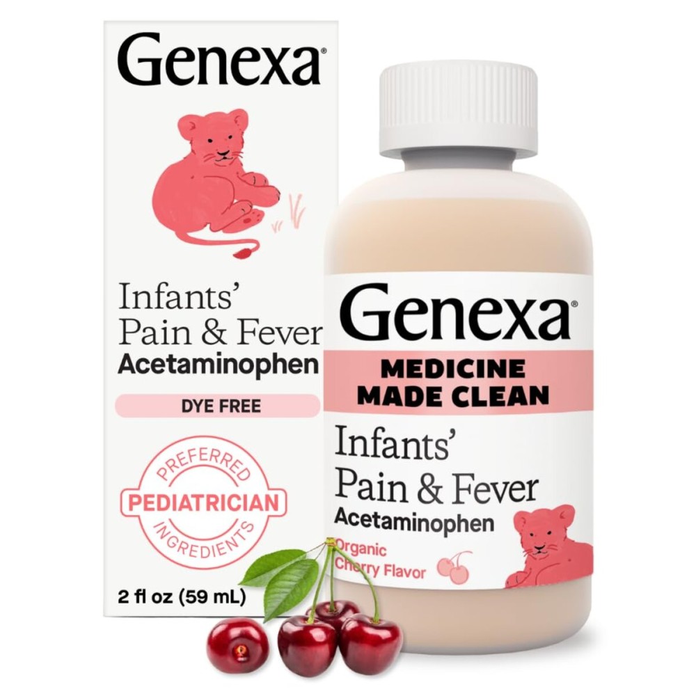 Genexa Infants\' Clean Acetaminophen | Pediatrician Preferred Ingredients | Pain Reliever & Fever Reducer for Babies| Dye Free, 0% Artificial Additives | Delicious Organic Cherry Flavor, 2 fl oz