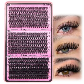 Focipeysa Fluffy 360pcs Lash Clusters 30P+40P+50P DIY Lash Extension Volume Thick Clusters Lashes D Curl Eyelash Extension 9-16mm Individual Lash for Self Application at Home