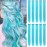 TOFAFA 22 inch Colored Hair Extensions, Light Blue Party Highlights Clip in Synthetic Hair Extensions, Color Party Long Straight Hairpieces for Kids Girls Women(10 PCS Sky Blue)
