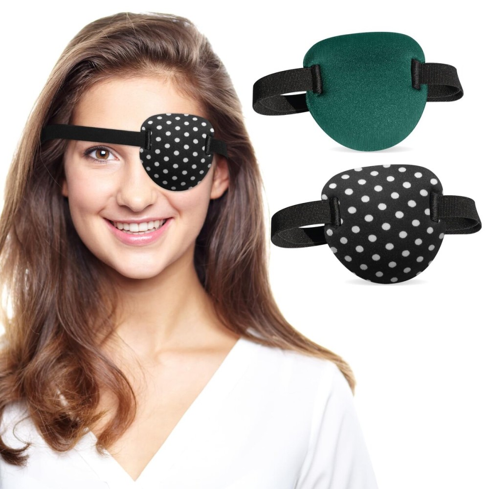 2 Pcs 3D Eye Patches for Adults and Kids, Adjustable Medical Eyepatch for Right or Left Eye,One Eye Cover for Amblyopia Lazy Eye,Pirate Costume(Green, Dots)